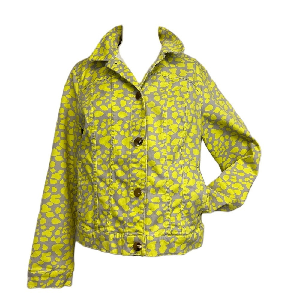 Cynthia Rowley Animal Print Jacket Size M Button Up Cotton Blend Neon Eclectic